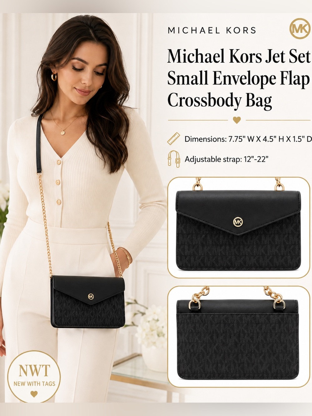 Michael Kors Jet Set Small Envelope Flap
Crossbody Bag Gold Hardware